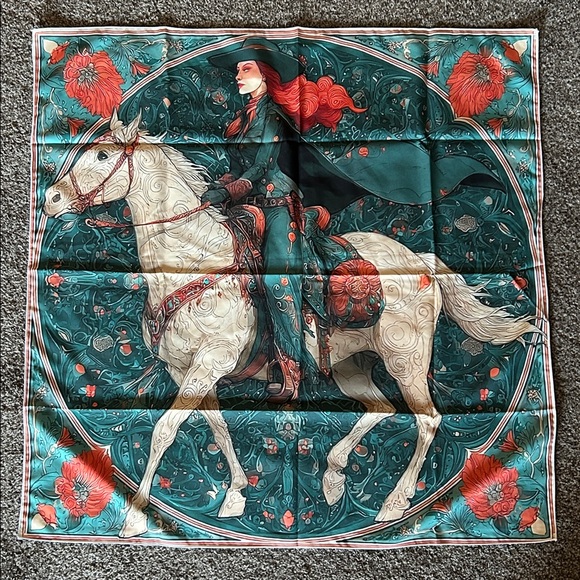 White Horse Western Cowgirl Horse Print Square Scarf - Picture 7 of 9